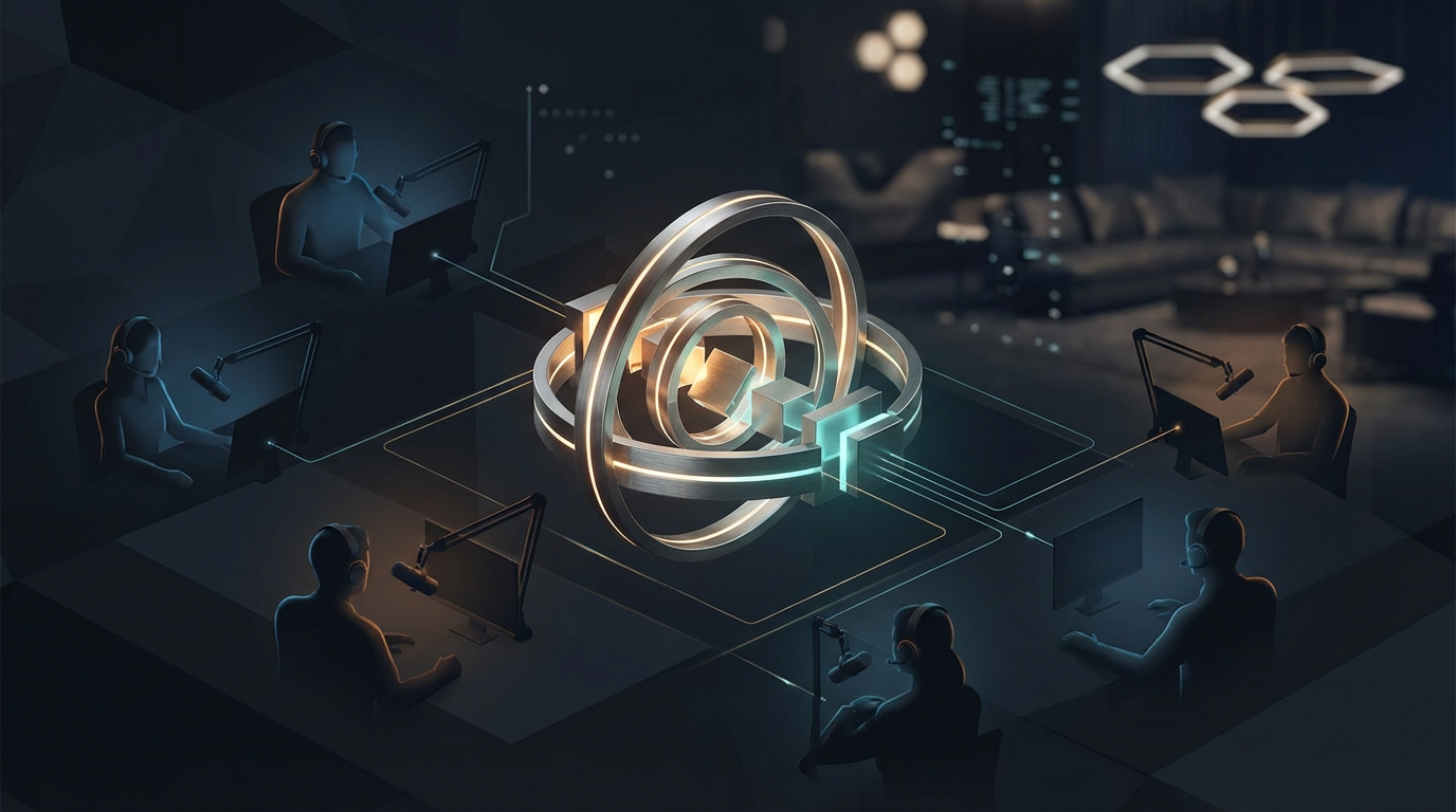 Abstrakte Darstellung: Agentur-Hub mit verbundenen Streamer-Knoten