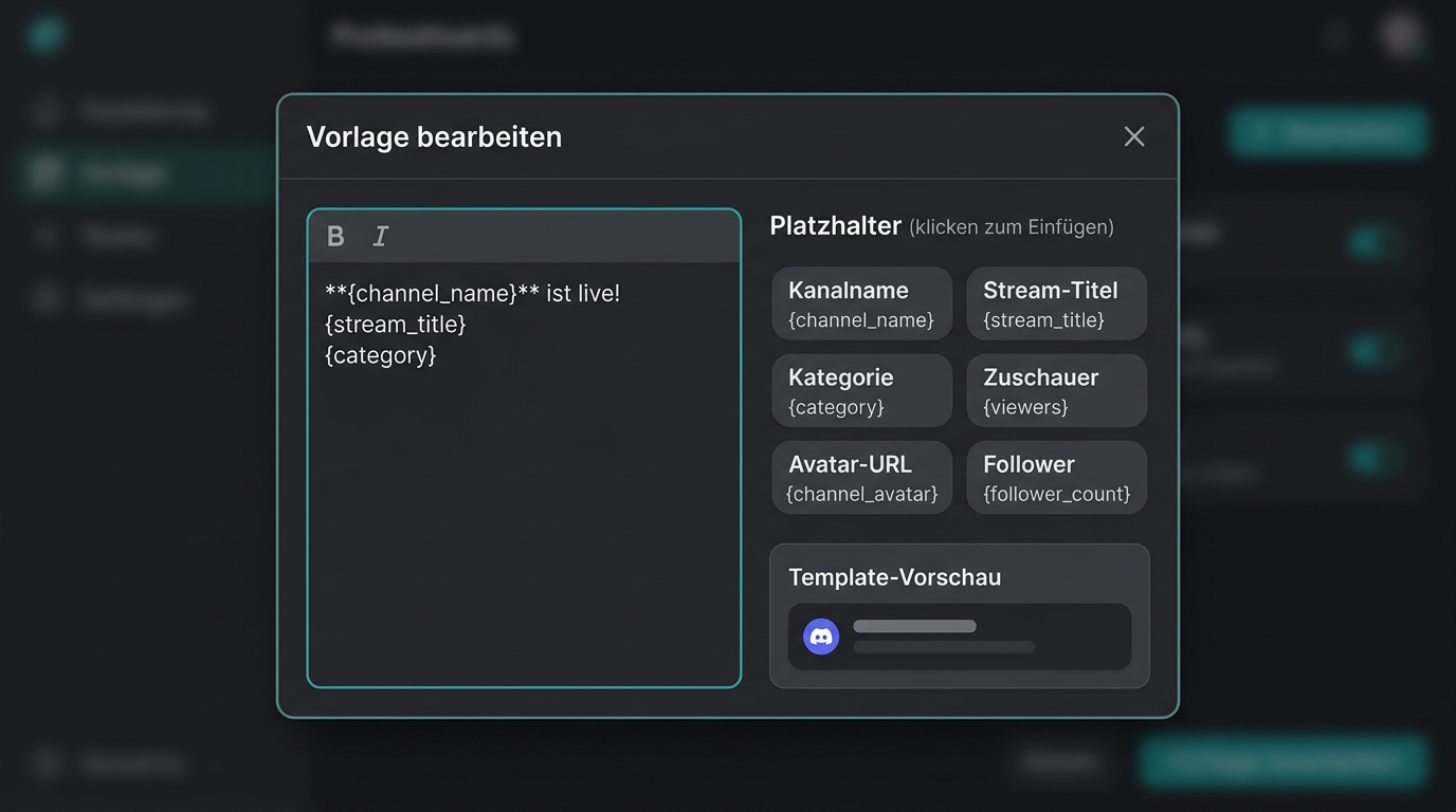 Illustration: Benachrichtigungsvorlage mit Platzhaltern und Vorschau