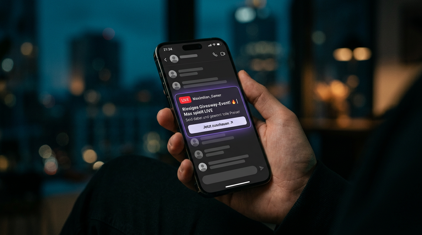 Handy mit Telegram-ähnlicher Live-Benachrichtigung von einem Twitch-Stream